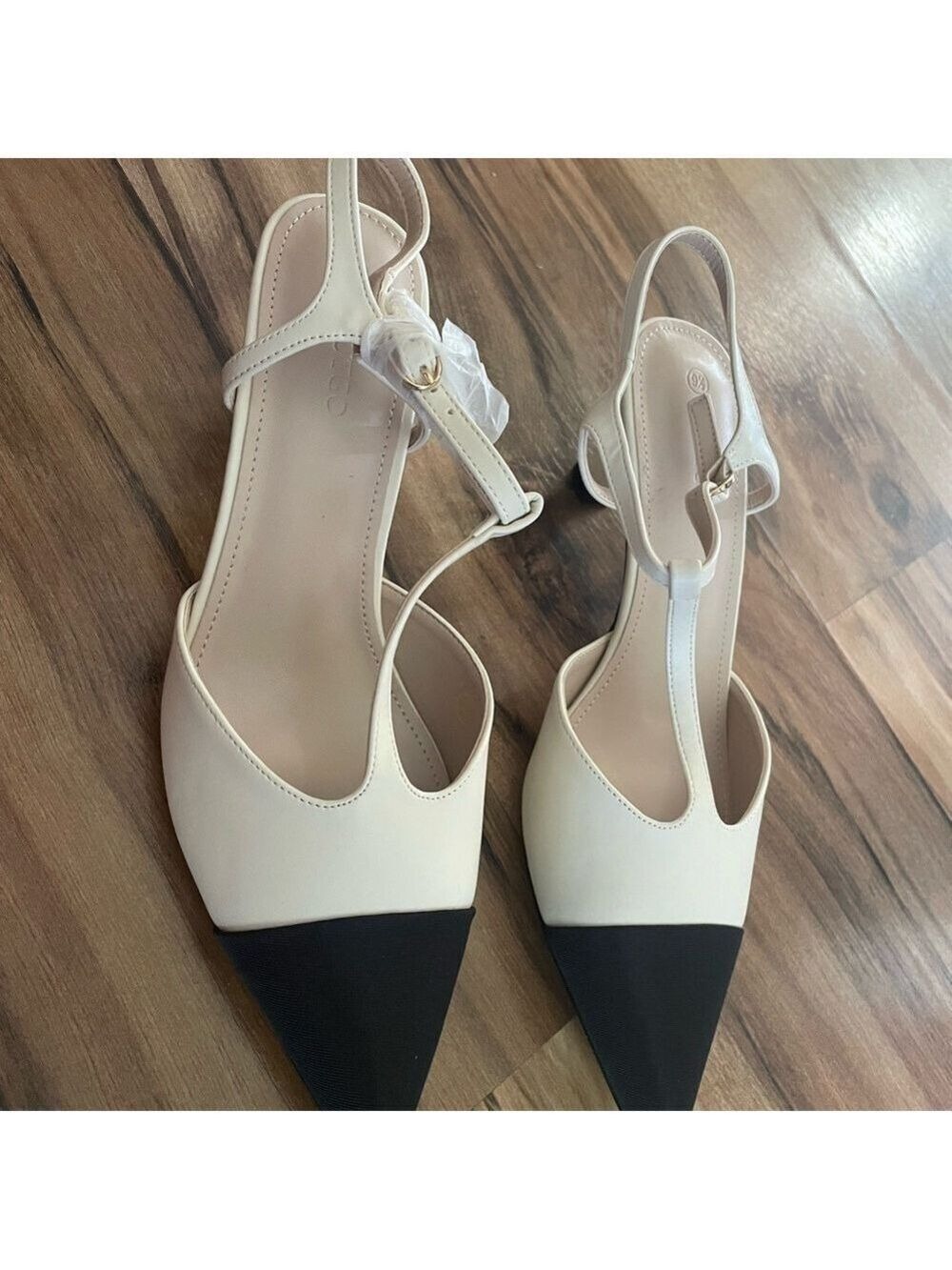 ZBY T Strap Heels Cream Black Women's Size 9.5 - Picture 9 of 13